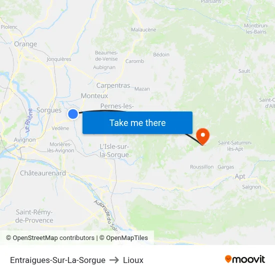 Entraigues-Sur-La-Sorgue to Lioux map