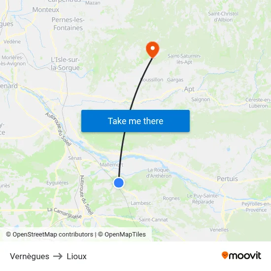Vernègues to Lioux map