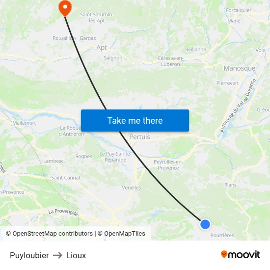 Puyloubier to Lioux map
