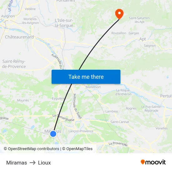 Miramas to Lioux map