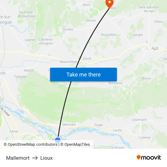 Mallemort to Lioux map