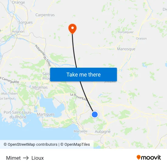 Mimet to Lioux map