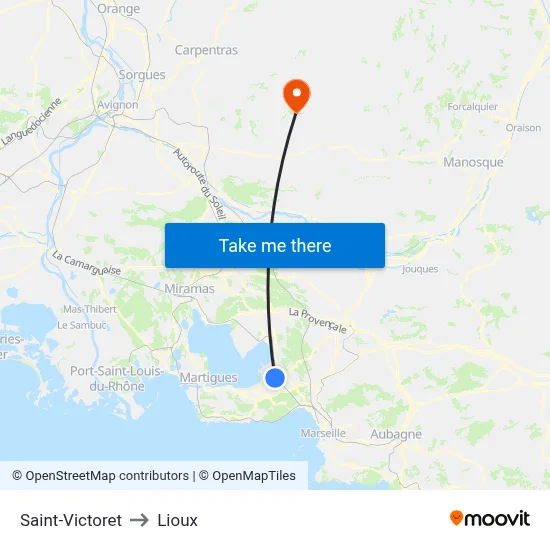 Saint-Victoret to Lioux map