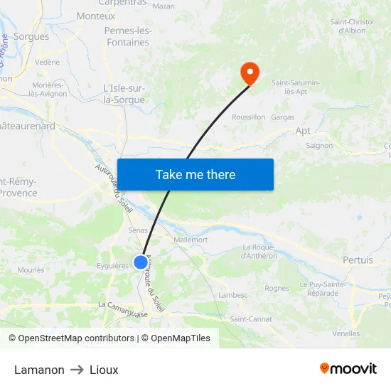 Lamanon to Lioux map