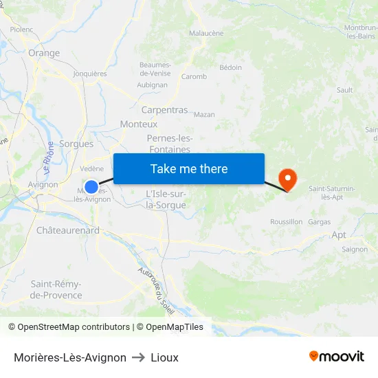 Morières-Lès-Avignon to Lioux map