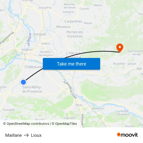 Maillane to Lioux map