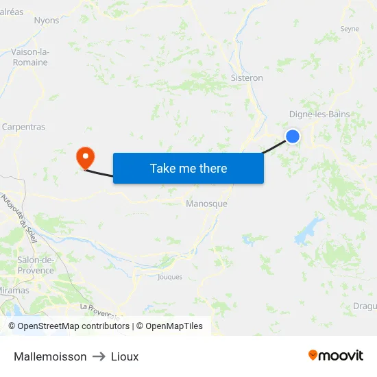 Mallemoisson to Lioux map