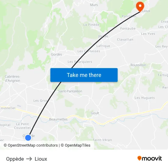 Oppède to Lioux map