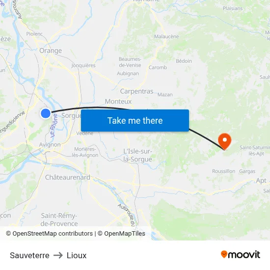 Sauveterre to Lioux map