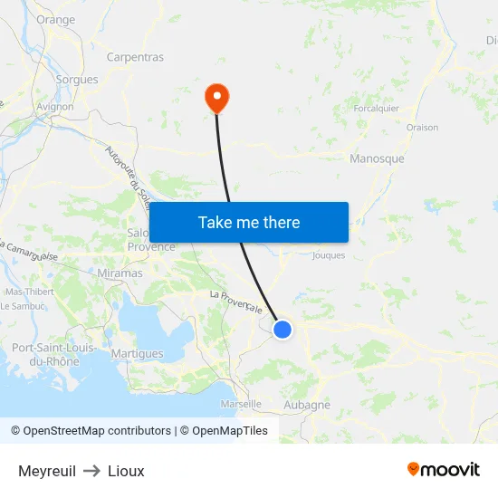 Meyreuil to Lioux map