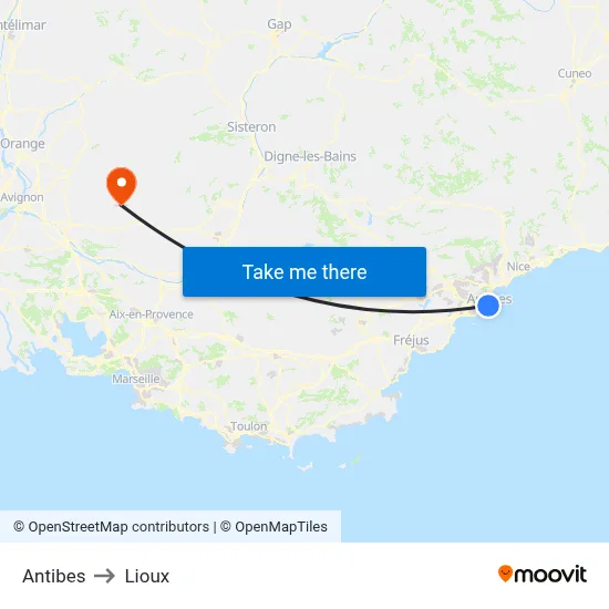 Antibes to Lioux map