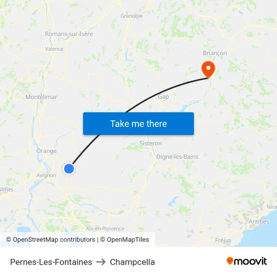 Pernes-Les-Fontaines to Champcella map