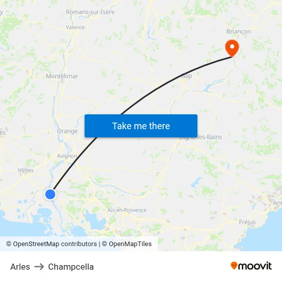 Arles to Champcella map