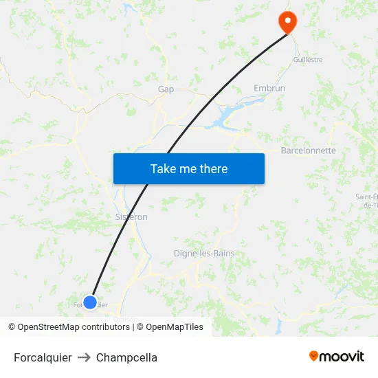 Forcalquier to Champcella map