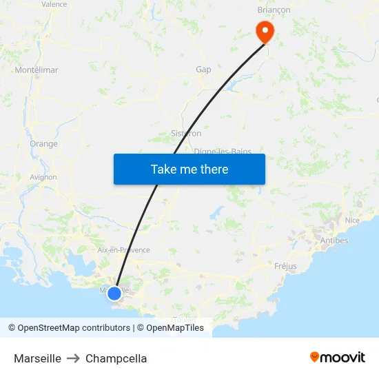 Marseille to Champcella map