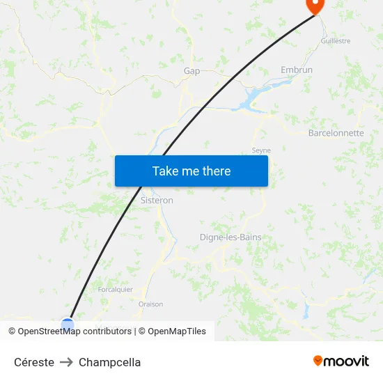Céreste to Champcella map