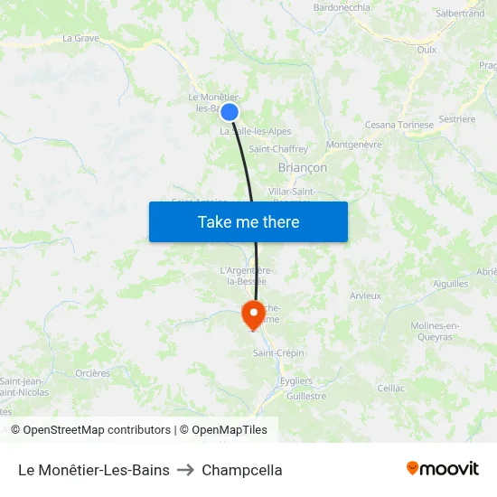 Le Monêtier-Les-Bains to Champcella map