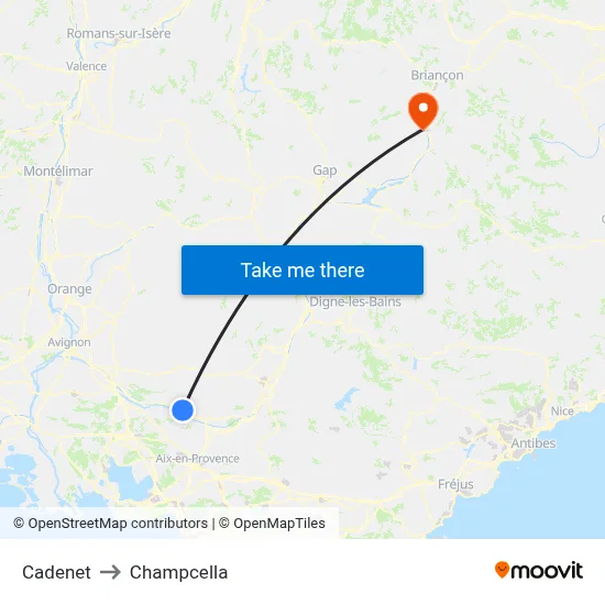 Cadenet to Champcella map