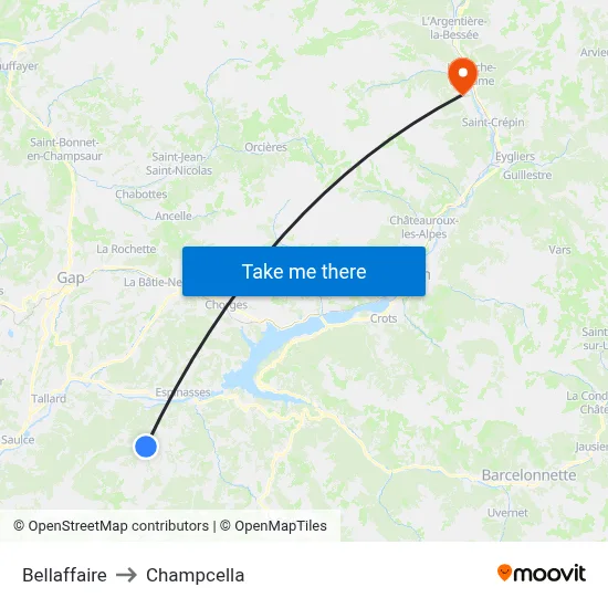Bellaffaire to Champcella map