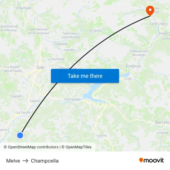 Melve to Champcella map