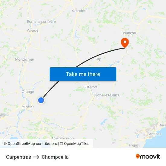 Carpentras to Champcella map