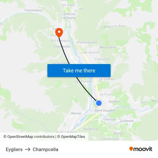 Eygliers to Champcella map