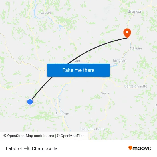 Laborel to Champcella map
