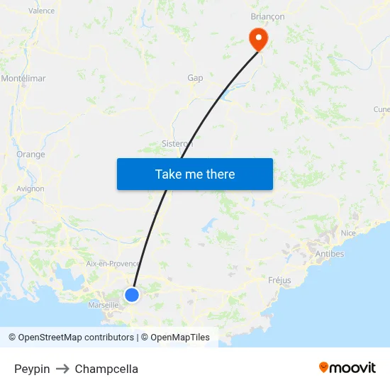 Peypin to Champcella map