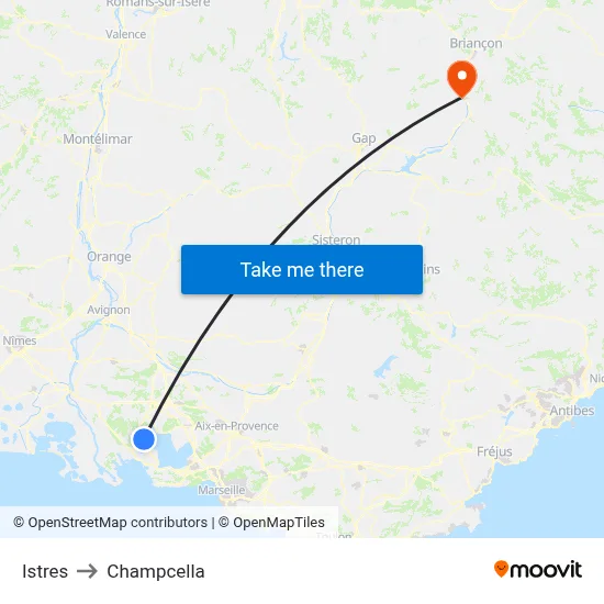 Istres to Champcella map