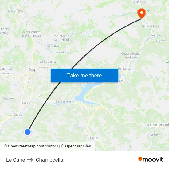 Le Caire to Champcella map