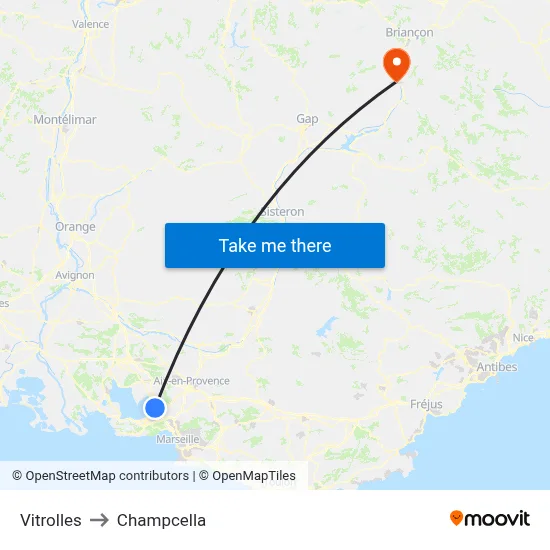 Vitrolles to Champcella map