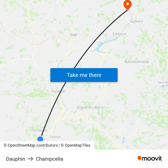 Dauphin to Champcella map