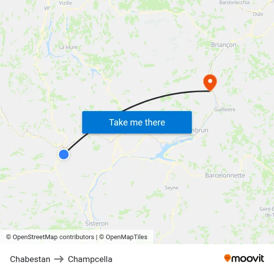 Chabestan to Champcella map