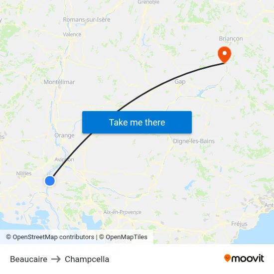 Beaucaire to Champcella map