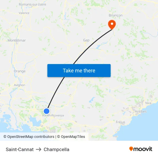 Saint-Cannat to Champcella map
