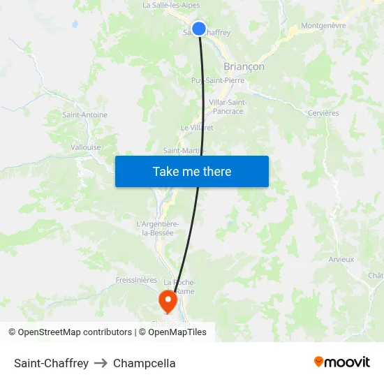 Saint-Chaffrey to Champcella map