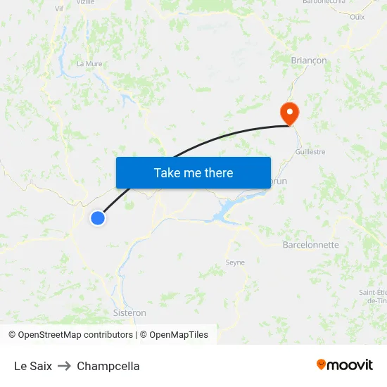 Le Saix to Champcella map