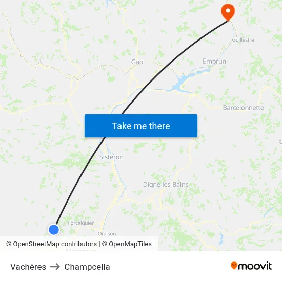 Vachères to Champcella map