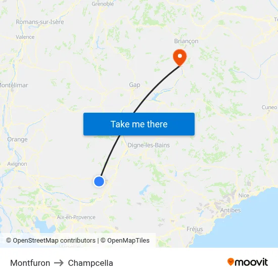 Montfuron to Champcella map