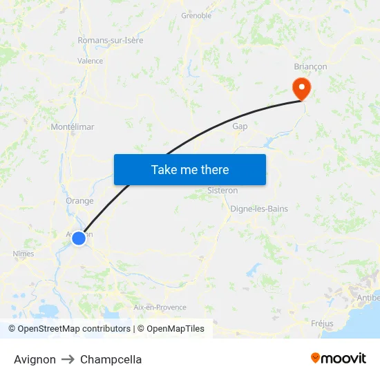 Avignon to Champcella map