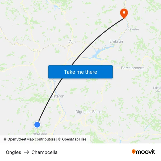 Ongles to Champcella map