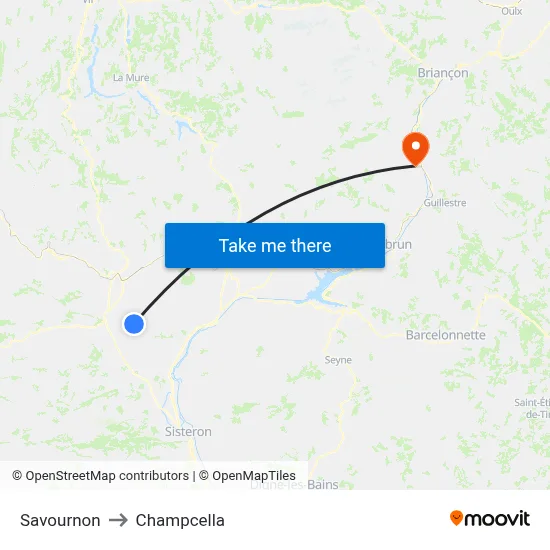 Savournon to Champcella map