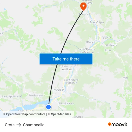 Crots to Champcella map