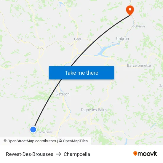 Revest-Des-Brousses to Champcella map