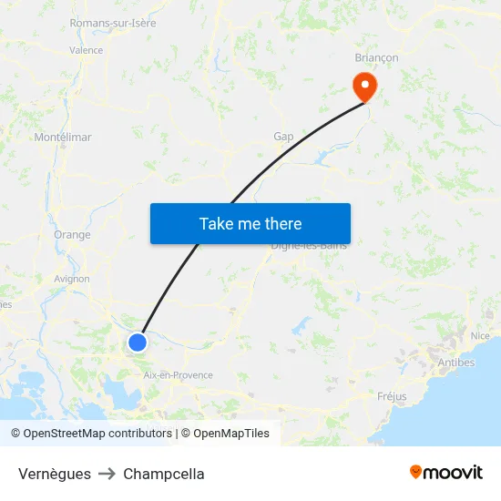 Vernègues to Champcella map