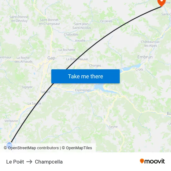 Le Poët to Champcella map