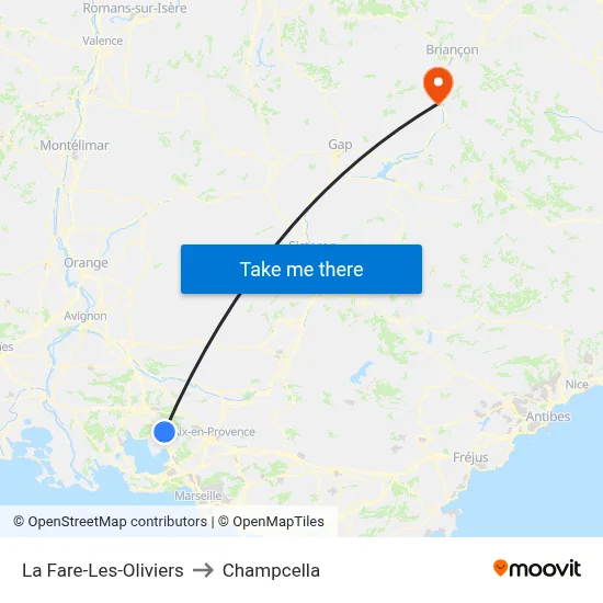 La Fare-Les-Oliviers to Champcella map
