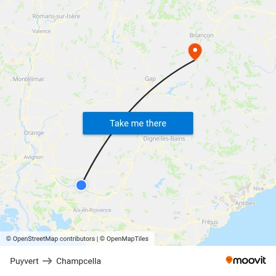 Puyvert to Champcella map