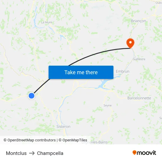 Montclus to Champcella map