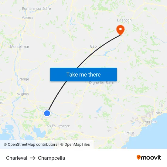 Charleval to Champcella map